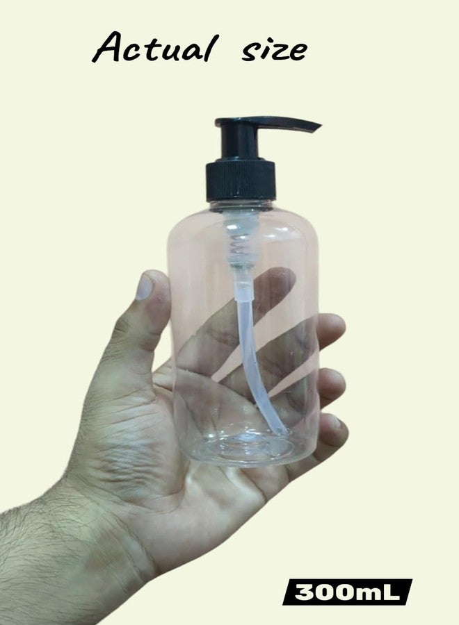 Thinqkart Select Empty Plastic Pump Bottles Dispenser 300ml Portable Clear BPA-Free Cylinder Shampoo Lotion Durable Refillable Containers for Massage Oil, Liquid Soap (Pack of 2 Bottles) - Image 2